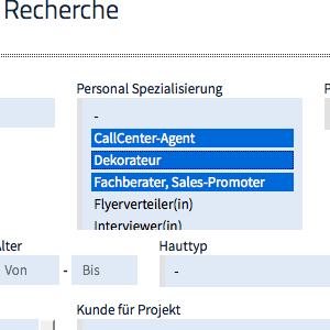 Mehrfachauswahl der Spezialisierung